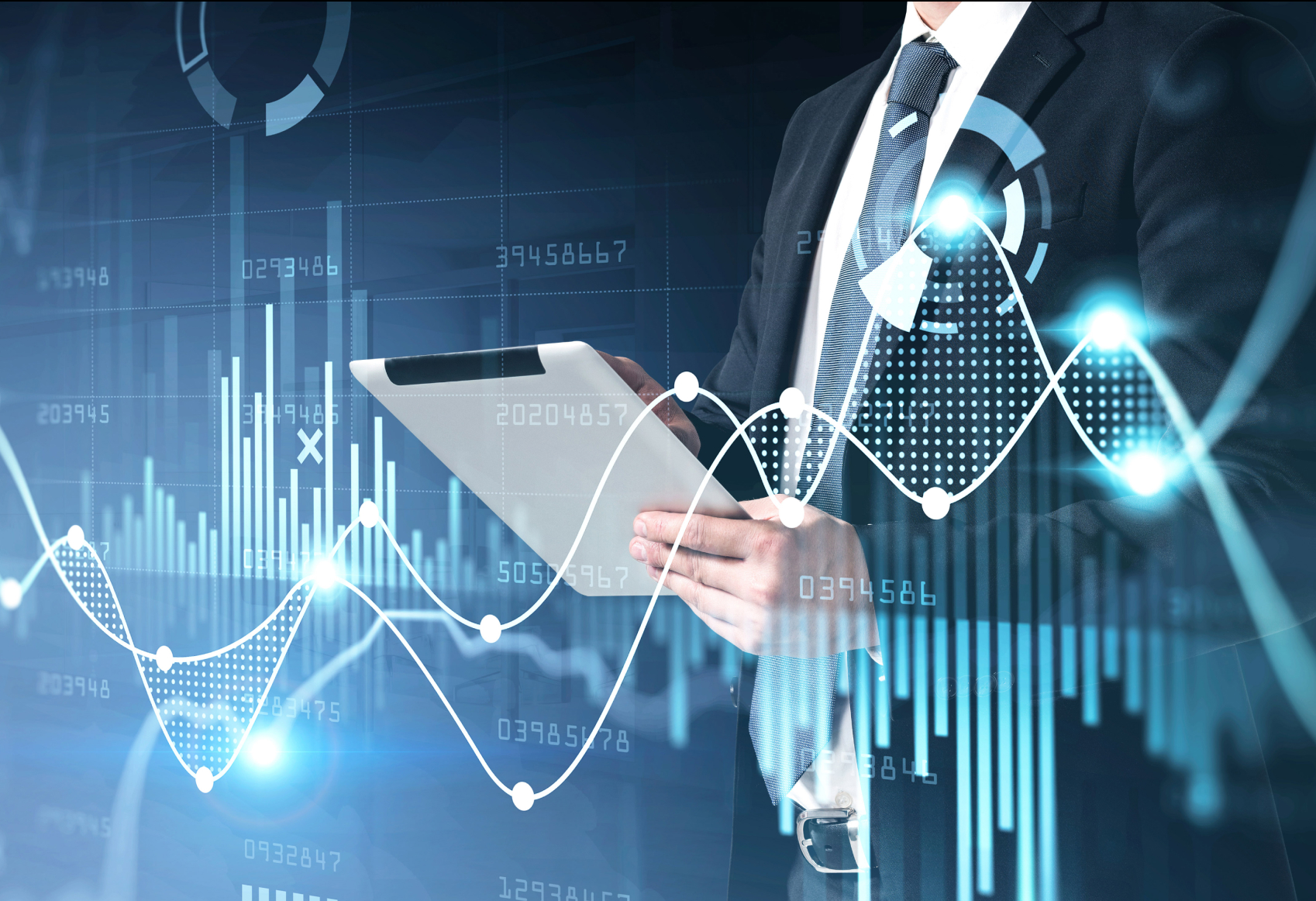 Marketing expert analyzing conversion rate optimization (CRO) data and business performance metrics on a digital dashboard.